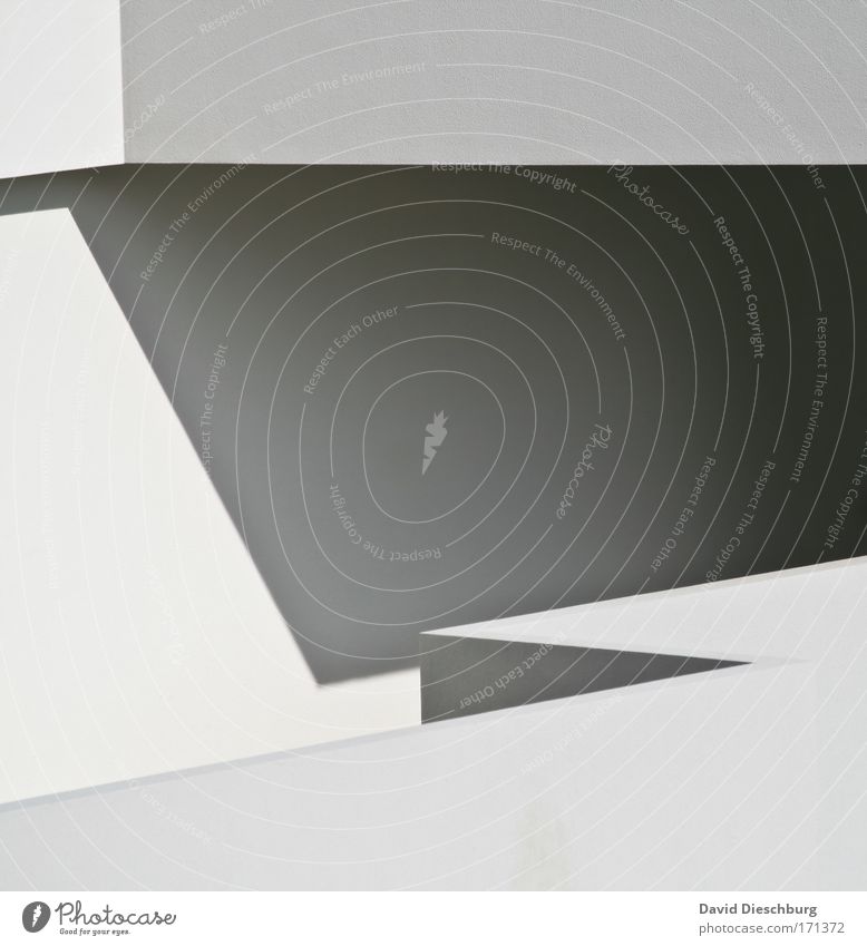 Weiße Architektur Schwarzweißfoto Außenaufnahme Detailaufnahme abstrakt Tag Schatten Kontrast Zentralperspektive Kunst Mauer Wand Fassade schwarz Linie gerade