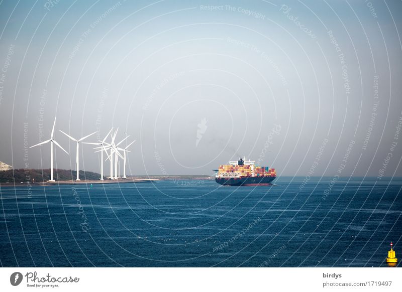 Güterverkehr am Hoek van Holland Wirtschaft Handel Dienstleistungsgewerbe Energiewirtschaft Erneuerbare Energie Windkraftanlage Wasser Himmel Horizont Nordsee