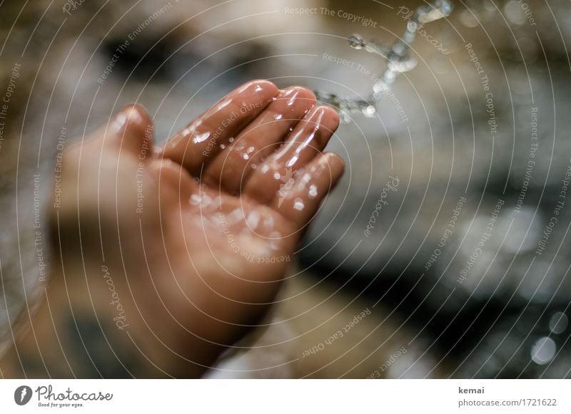 Schwäbische Landpartie | Wasserspiel Spielen Ausflug Abenteuer Mensch Leben Hand Finger Handfläche 1 Wassertropfen Bach werfen Fröhlichkeit glänzend kalt nass
