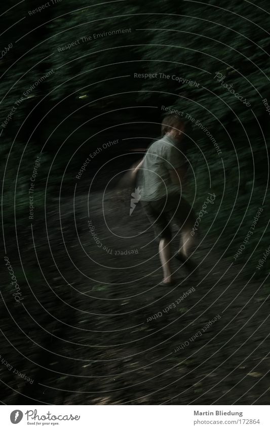 Fluchtversuch#3 maskulin 1 Mensch 18-30 Jahre Jugendliche Erwachsene Wald drehen laufen rennen träumen außergewöhnlich dunkel gruselig nachhaltig braun grau