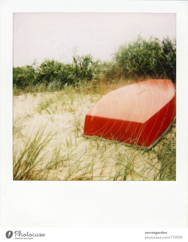 [KI09.1] ich hab ein knallrotes gummiboot..... Farbfoto mehrfarbig Außenaufnahme Textfreiraum oben Umwelt Natur Landschaft Pflanze Sand Wolkenloser Himmel Gras