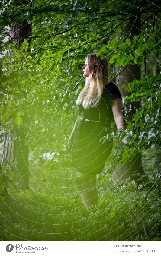 Jacki | im Wald Mensch feminin Junge Frau Jugendliche 1 18-30 Jahre Erwachsene Umwelt Natur Sommer Baum Kleid blond langhaarig beobachten Denken Erholung