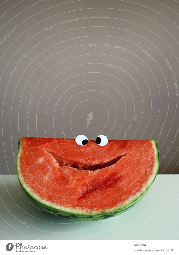 Wilfried Wassermelone Farbfoto Blick Lebensmittel Frucht Ernährung Bioprodukte Vegetarische Ernährung Diät Lächeln lachen saftig rot Gefühle Freude Fröhlichkeit