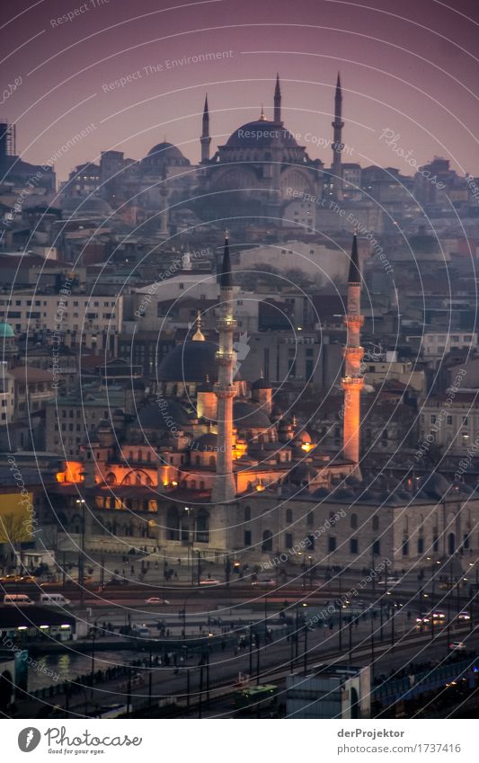 Blick auf Moscheen in Istanbul II Abend blau historisch Hügel Türkei Blaue Moschee Religion & Glaube Europa Minarett Panorama (Aussicht) Sonnenuntergang