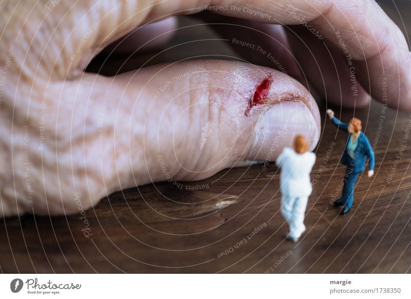 Miniwelten - Wunde Beruf Arzt Krankenhaus Dienstleistungsgewerbe Gesundheitswesen sprechen Team Mensch maskulin Mann Erwachsene Hand Finger 2 braun verletzen