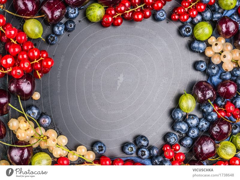 Auswahl von Sommer Beeren auf Tafel Hintergrund Lebensmittel Frucht Ernährung Bioprodukte Vegetarische Ernährung Diät Saft Stil Design Gesundheit
