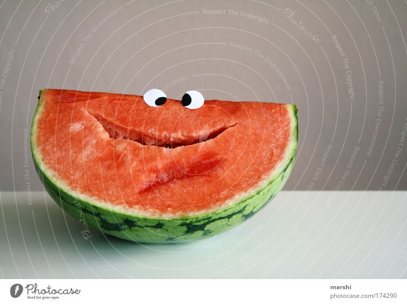 lachender Willy Farbfoto Lebensmittel Frucht Dessert Ernährung Gesundheit lecker grün rot Gefühle Stimmung Freude Glück Fröhlichkeit Gesicht Auge Vitamin