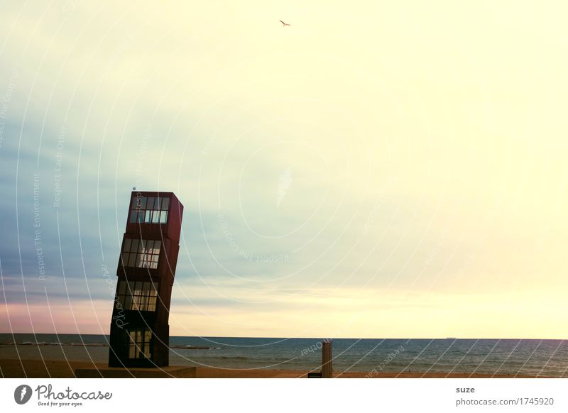 Der Schiefe Strand Meer Umwelt Landschaft Sand Himmel Küste Turm Sehenswürdigkeit Denkmal Rost außergewöhnlich dunkel hoch Stimmung geheimnisvoll Barcelona