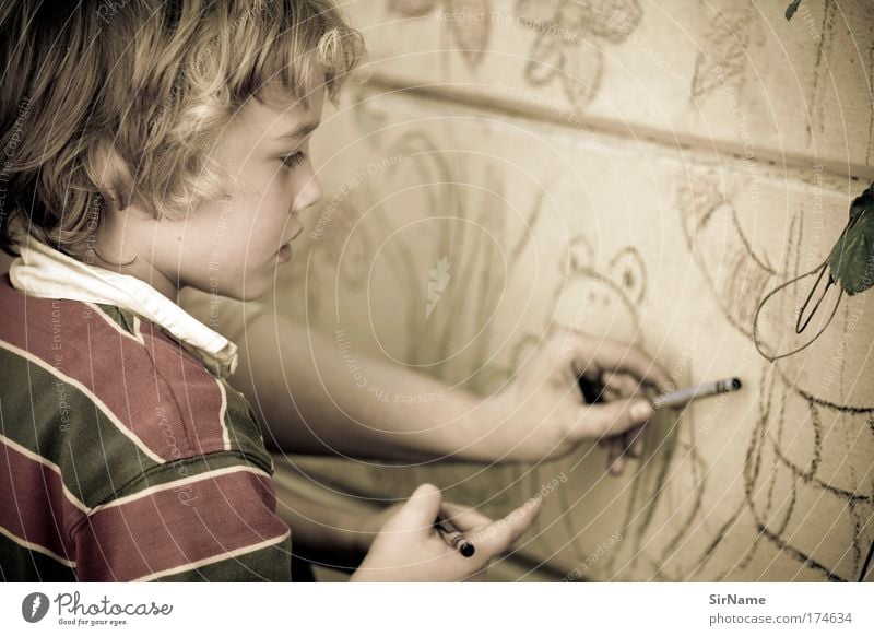 111 [Malstunde] Spielen Basteln Kinderspiel Kindererziehung Bildung Kindergarten Schulgebäude Schulkind Junge Kindheit Mensch 3-8 Jahre Maler Kultur Graffiti