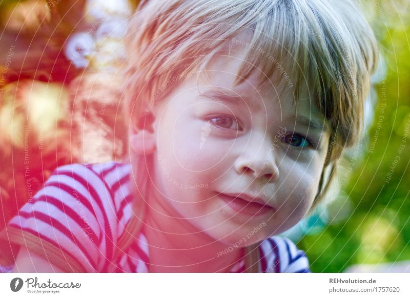 Sommerportrait Mensch maskulin Kind Kleinkind Junge Kindheit Gesicht 1 1-3 Jahre Umwelt Natur Garten Lächeln Freundlichkeit Fröhlichkeit Glück klein niedlich