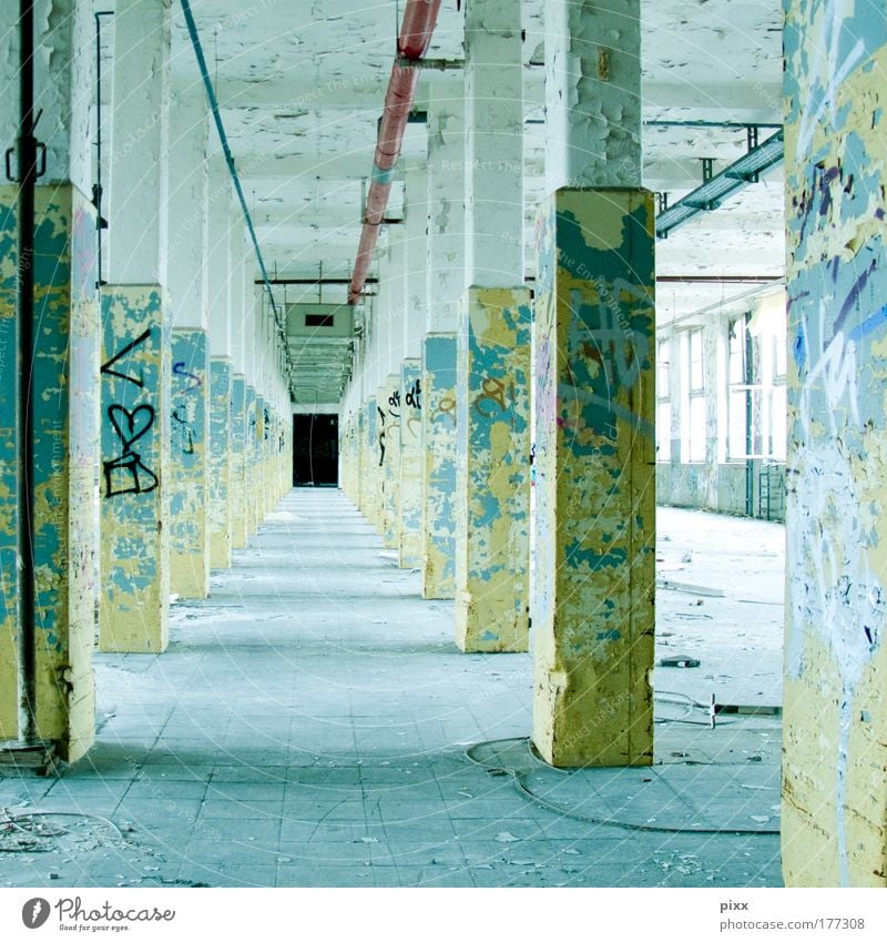 New York Hall Farbfoto Innenaufnahme Menschenleer Renovieren Feierabend Fabrik Gebäude Architektur Mauer Wand Wege & Pfade Beton Graffiti gehen alt authentisch