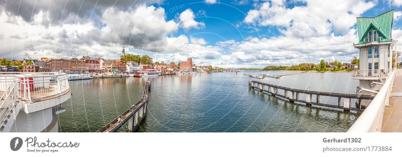 Hafenpanorama in Kappeln von der Klappbrücke an der Schlei Angeln Ferien & Urlaub & Reisen Tourismus Ausflug Sommerurlaub Umwelt Wasser Küste Fjord Ostsee Stadt