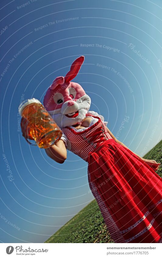 Oktoberfest - Auf Sie! Kunst Kunstwerk ästhetisch Hase & Kaninchen Hasenzahn Hasenohren Trachtenkleid Bayern Tradition Bier Zuprosten Biergarten Bierglas