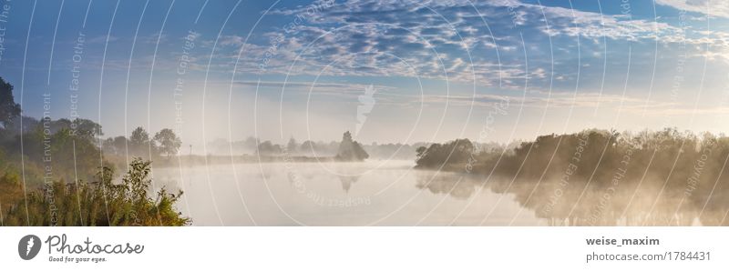 Nebeliger Fluss am Herbstmorgen Ferien & Urlaub & Reisen Tourismus Ausflug Abenteuer Ferne Freiheit Sommer Tapete Natur Landschaft Himmel Wolken Sonnenaufgang