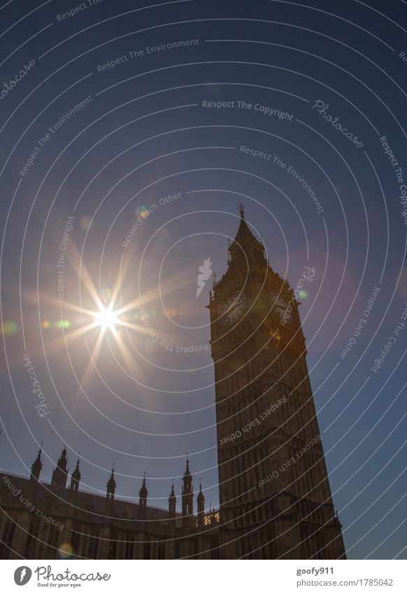BIG BEN elegant Uhr Himmel Wolkenloser Himmel Sonne Sonnenlicht Schönes Wetter London England Europa Stadt Hauptstadt Stadtzentrum bevölkert Turm Bauwerk