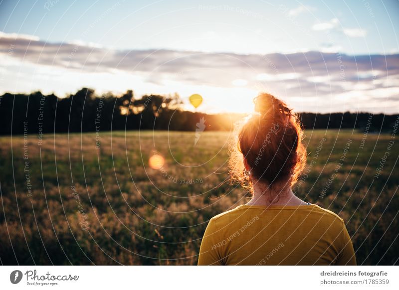 Abendlicht am Horizont. Wohlgefühl Zufriedenheit Sinnesorgane Erholung ruhig Ferien & Urlaub & Reisen Tourismus Ferne Freiheit feminin Frau Erwachsene Natur