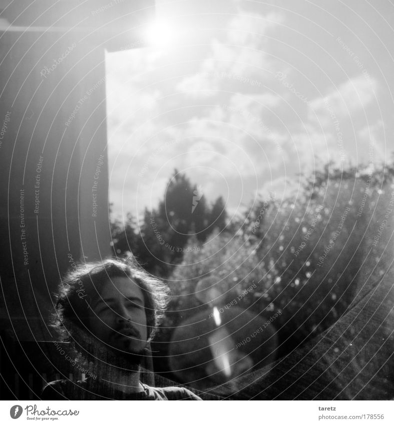 Träumerei Schwarzweißfoto Außenaufnahme Nahaufnahme Textfreiraum oben Tag Licht Reflexion & Spiegelung Lichterscheinung Sonnenlicht Gegenlicht