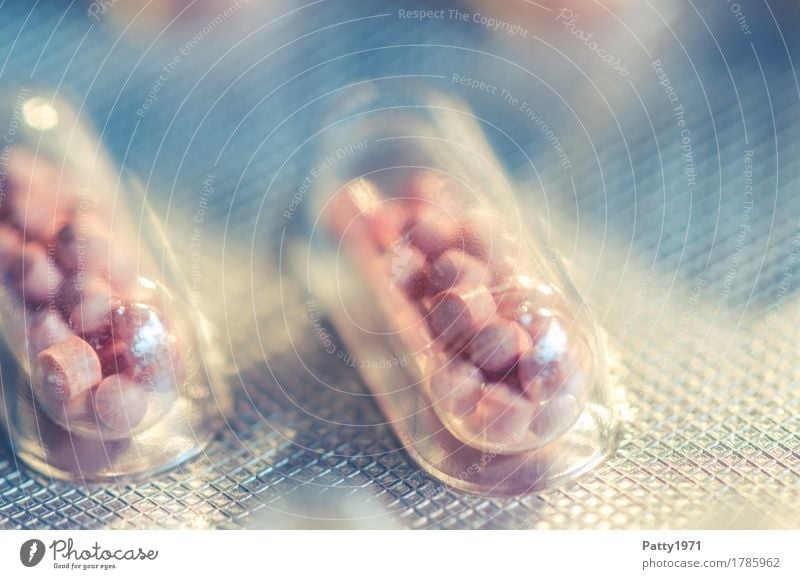 Kapsel in Blisterpackung Gesundheit Medikament Gesundheitswesen Pharmazie Verpackung Tablette rund Wärme rosa silber Schmerz Drogensucht Farbfoto Nahaufnahme