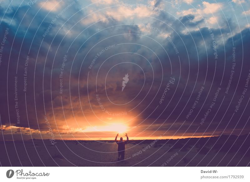 1000 - Dank Mensch maskulin Junger Mann Jugendliche Erwachsene Leben Kunst Kunstwerk Umwelt Natur Wolken Gewitterwolken Sonne Sonnenfinsternis Sonnenaufgang