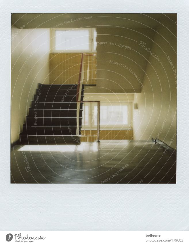 Trepplights Gedeckte Farben Innenaufnahme Polaroid Menschenleer Licht Schatten Kontrast Zentralperspektive Haus Innenarchitektur Hochhaus Bauwerk Gebäude