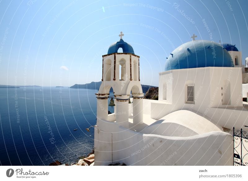 mehr blau als weiß Ferien & Urlaub & Reisen Natur Wasser Wolkenloser Himmel Schönes Wetter Meer Mittelmeer Ägäis Insel Kykladen Santorin Caldera Oia
