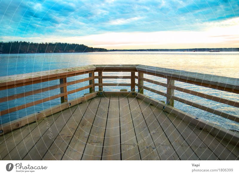 Holzbrücke auf der Seeküste Erholung Ferien & Urlaub & Reisen Tourismus Sommer Sonne Strand Meer Insel Natur Landschaft Wasser Himmel Wolken Horizont