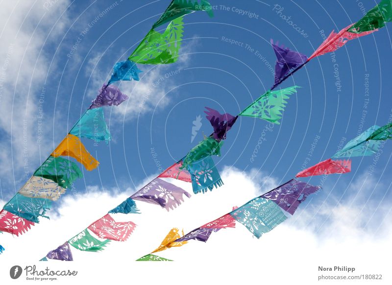 Fest der Farben Farbfoto mehrfarbig Außenaufnahme Froschperspektive harmonisch Wohlgefühl Sinnesorgane Meditation Feste & Feiern Himmel Wolken Mexiko