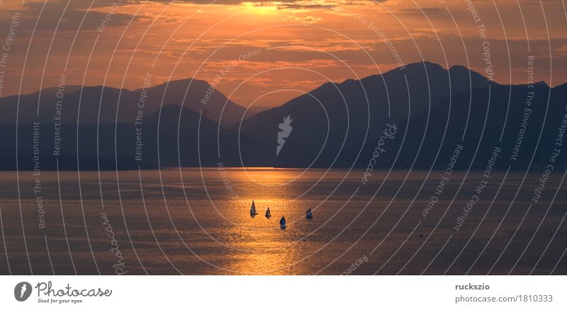 Sunset, Evening, Lake Garda, Freizeit & Hobby Ferien & Urlaub & Reisen Sonne Berge u. Gebirge Landschaft Wasser Wolken Alpen See Segelboot Wasserfahrzeug