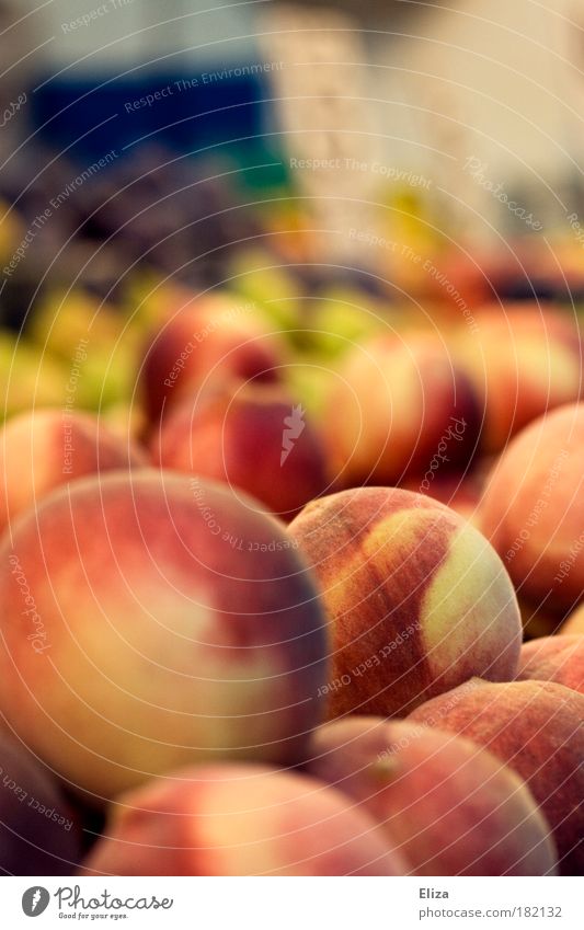 Leckere Pfirsiche auf dem Markt Frucht frisch lecker Vitamin Obst- oder Gemüsestand Supermarkt rund Tag Gesunde Ernährung mehrfarbig gesund leckersaftig