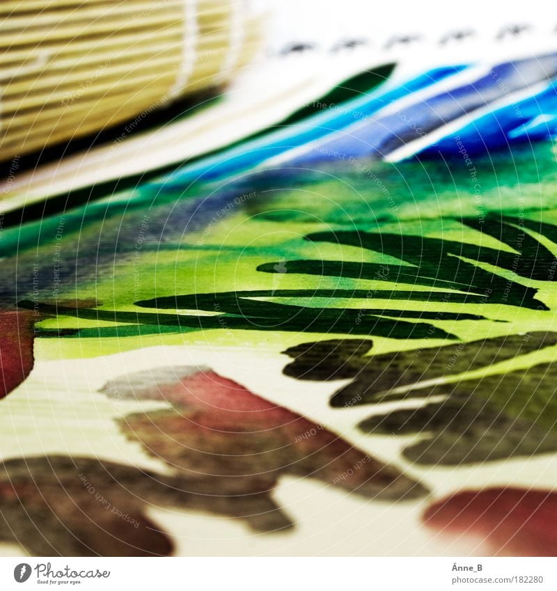 Farbe trifft Papier Freizeit & Hobby Aquarell Gemälde Wasser Linie Streifen Arbeit & Erwerbstätigkeit zeichnen Unendlichkeit nass blau braun grün rot Interesse