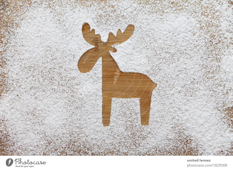 AKCGDR# Tierspur im Schnee Kunst Kunstwerk ästhetisch Kunstschnee Dekoration & Verzierung Puderzucker Rentier Holz Holzbrett Horn Weihnachten & Advent Postkarte