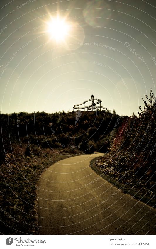 auf der Höhe Sonne Kunst Kunstwerk Skulptur Sonnenlicht Hügel Wahrzeichen Wege & Pfade ruhig Achterbahn Blendenfleck Duisburg Halde Herbstlicht Landmarke