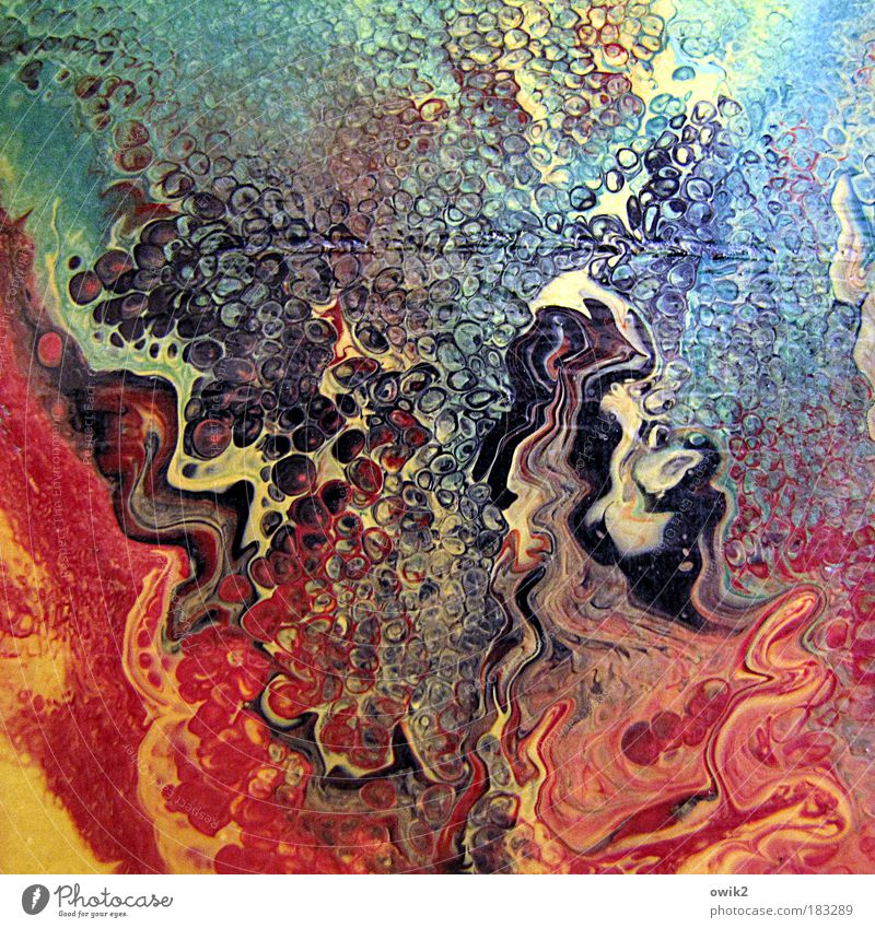 Eruption Kunst Kunstwerk Gemälde Farbe gemalt klecksen zerlaufen mischen zerfließen Aggression bedrohlich Flüssigkeit verrückt Geschwindigkeit blau mehrfarbig