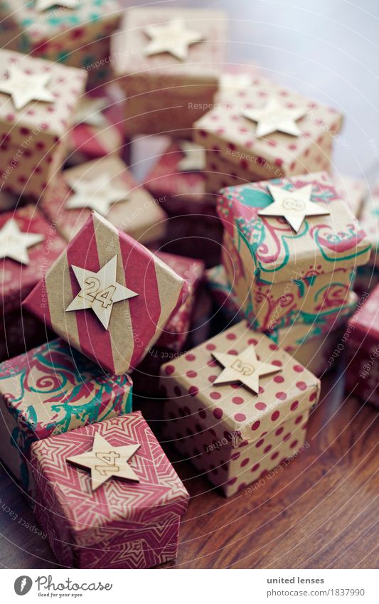 AKCGDR# Bescherung V Kunst Kunstwerk ästhetisch Geschenk Paket viele 24 Kalender Weihnachten & Advent Stapel Farbfoto mehrfarbig Innenaufnahme Studioaufnahme