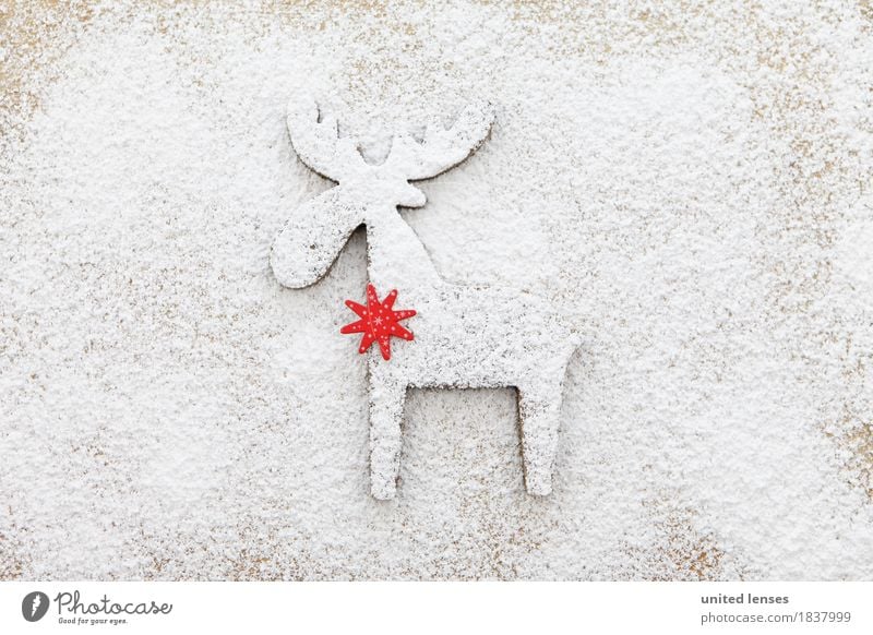 AKCGDR# Schneespur II Kunst Kunstwerk ästhetisch Rentier rot Stern (Symbol) Hirsche Weihnachten & Advent weiß Mehl Puderzucker Strukturen & Formen Farbfoto