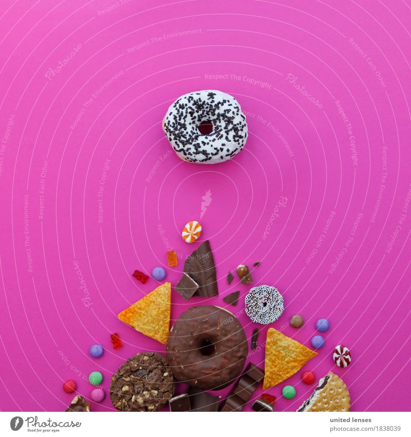 AK# Dickmacher Kunst Kunstwerk ästhetisch ungesund Ernährung Kalorienreich Krapfen Kartoffelchips knallig Fastfood Bonbon Schokolade Schokoladenstreusel