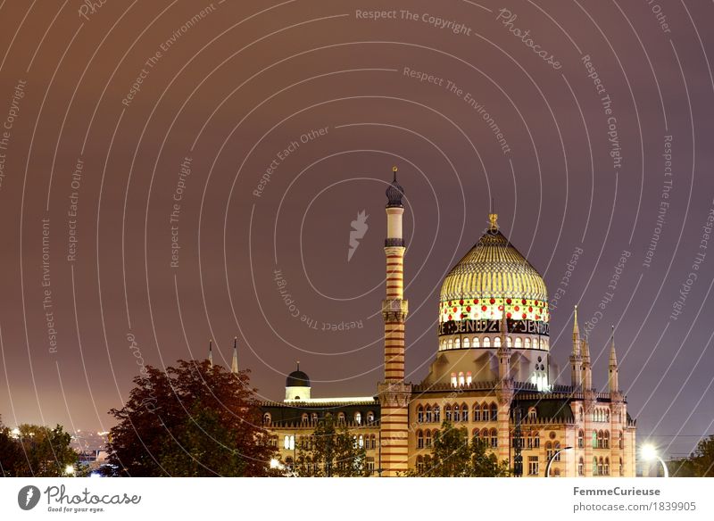 Abend_1839905 Himmel Sehenswürdigkeit Wahrzeichen Denkmal historisch Yenidze Moschee Fabrik Naher und Mittlerer Osten Bauwerk Dresden Beleuchtung Kuppeldach