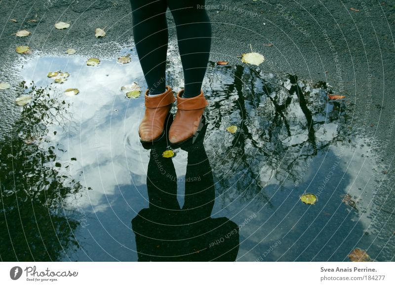 egozentral Stil Design feminin Junge Frau Jugendliche Beine Fuß 1 Mensch Park Mode Strumpfhose Schuhe stehen außergewöhnlich kaputt schön blau Gefühle