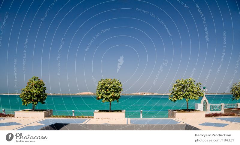 Blick auf den Golf der Küste von Abu Dhabi Farbfoto Außenaufnahme Menschenleer Textfreiraum oben Tag Kontrast Sonnenlicht Starke Tiefenschärfe