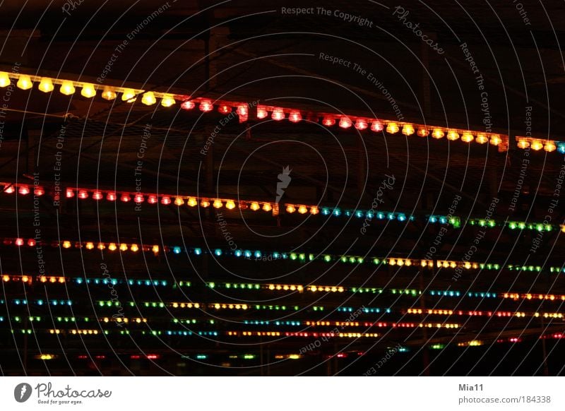 Lichterdecke Farbfoto mehrfarbig Außenaufnahme Detailaufnahme Textfreiraum oben Nacht Entertainment Jahrmarkt Autodrom Dekoration & Verzierung Linie glänzend