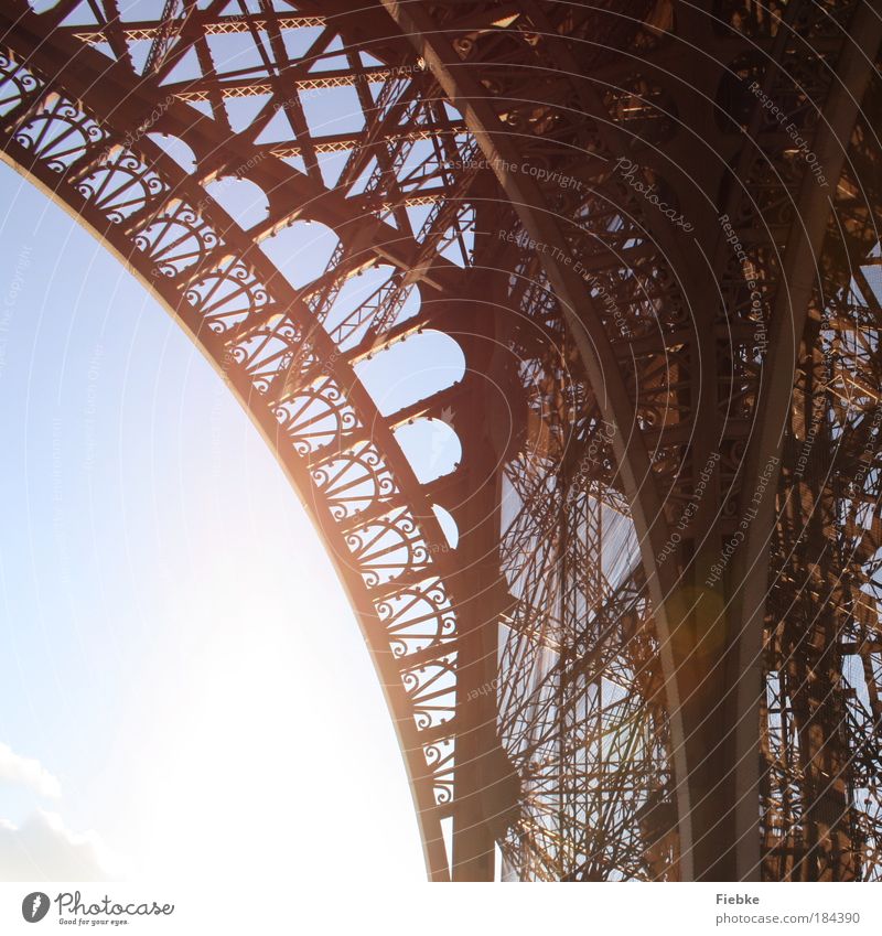 Eiffelturm Farbfoto Außenaufnahme Detailaufnahme Muster Strukturen & Formen Textfreiraum links Licht Kontrast Reflexion & Spiegelung Sonnenlicht Sonnenstrahlen