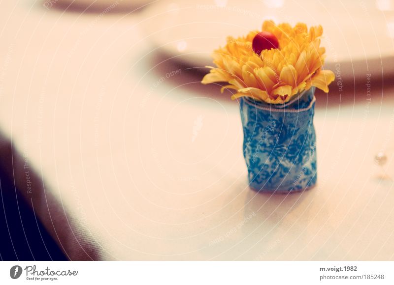 Self-Made Tischdeko Geschirr Basteln Blume Blüte außergewöhnlich einzigartig Kitsch klein gelb ästhetisch Idee skurril Tischdekoration Feste & Feiern