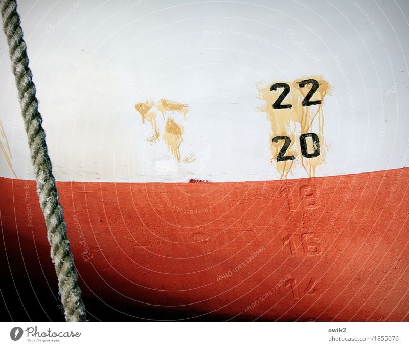 Strickanleitung Fischerboot Bordwand Seil Metall Ziffern & Zahlen hängen maritim orange rot schwarz weiß Farbstoff leuchtende Farben Schmiererei diagonal Rätsel