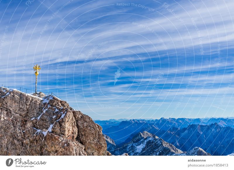zugspitze Natur Landschaft Himmel Schönes Wetter Alpen Berge u. Gebirge Gipfel Schneebedeckte Gipfel Gletscher Freude Zufriedenheit Begeisterung achtsam