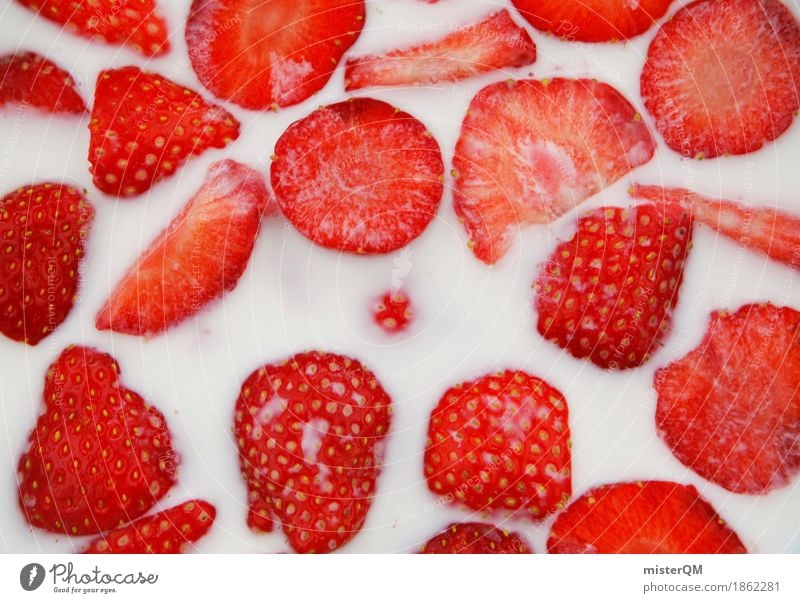 Erdbeerschüssel III Kunst Kunstwerk ästhetisch Erdbeeren Erdbeerjoghurt Milch Müsli lecker Gesunde Ernährung rot Bioprodukte Ernte frisch Farbfoto mehrfarbig