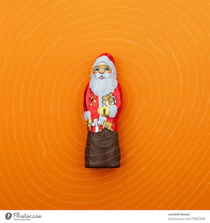 AK# Weihnachtsmann goes Orange Kunst Kunstwerk ästhetisch Weihnachten & Advent Postkarte Schokoladenweihnachtsmann orange rot Konsum konsumgeil knallig