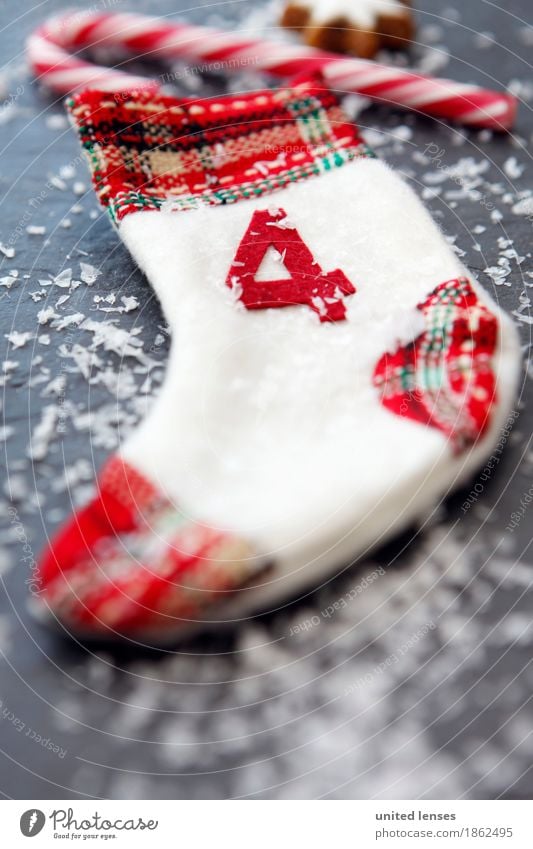 AKCGDR# Weihnachten 4 Kunst ästhetisch Weihnachten & Advent Kalender Adventskalender Schnee Zuckerstange Zimtstern rot Strümpfe Dekoration & Verzierung Farbfoto