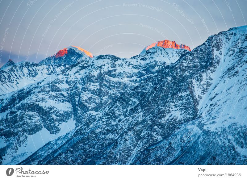 Blaue Berge Gipfel bei Sonnenuntergang schön Ferien & Urlaub & Reisen Tourismus Abenteuer Winter Schnee Winterurlaub Berge u. Gebirge Klettern Bergsteigen Natur