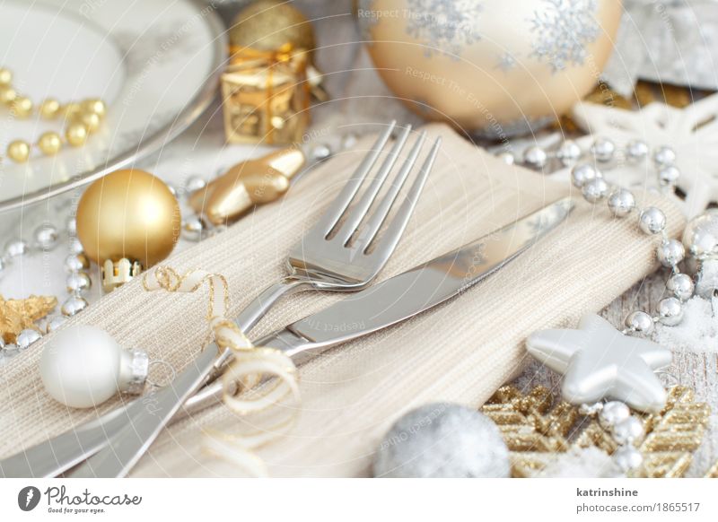Silber und golden Christmas Table Setting Teller Besteck Messer Gabel Dekoration & Verzierung Tisch Feste & Feiern Weihnachten & Advent Silvester u. Neujahr