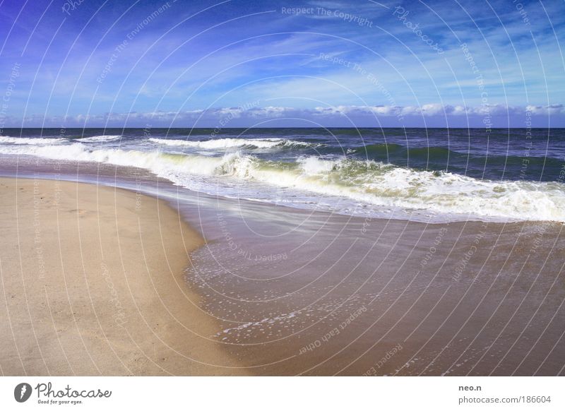 Ein Tag am Meer Natur Landschaft Sand Wasser Himmel Horizont Sonne Sonnenlicht Sommer Schönes Wetter Strand Nordsee Insel Sylt blau braun weiß Einsamkeit